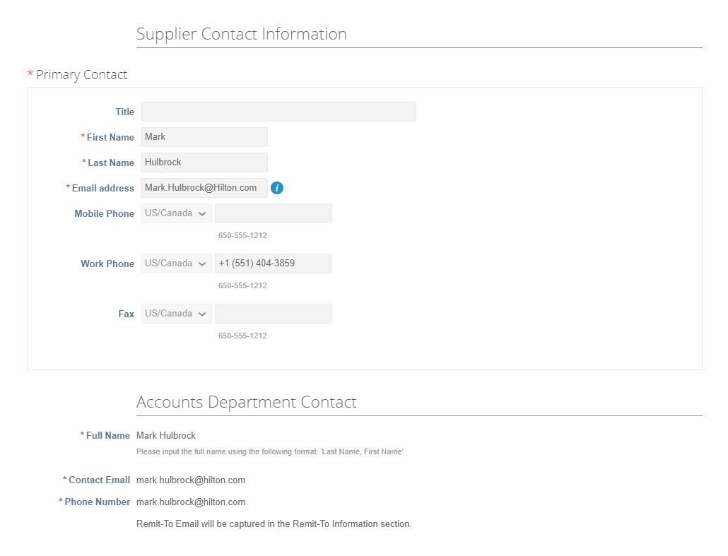 Supplier Contact Information